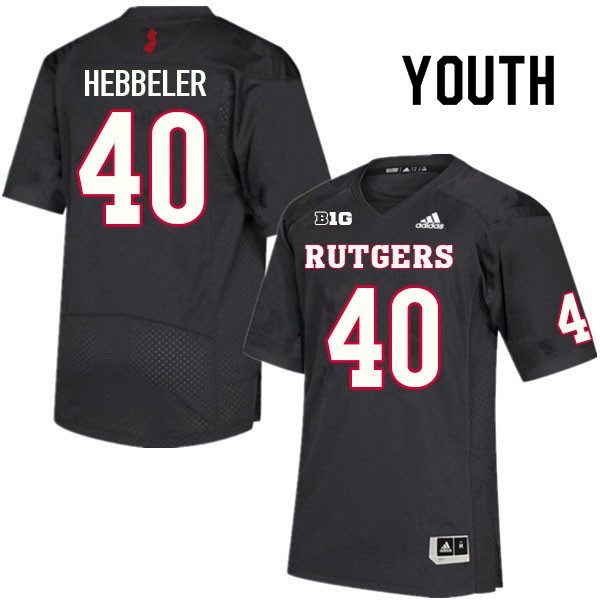 Youth #40 Connor Hebbeler Rutgers Scarlet Knights College Football Jerseys Sale-Black - Click Image to Close